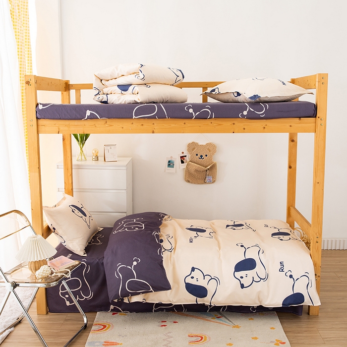 91家纺网 家纺一手货源 找家纺 友承家纺 2026新款床上用品磨毛四件套被单被套学生宿舍单人三件套被罩单件四季通用150cmx200cm 欢乐狗米