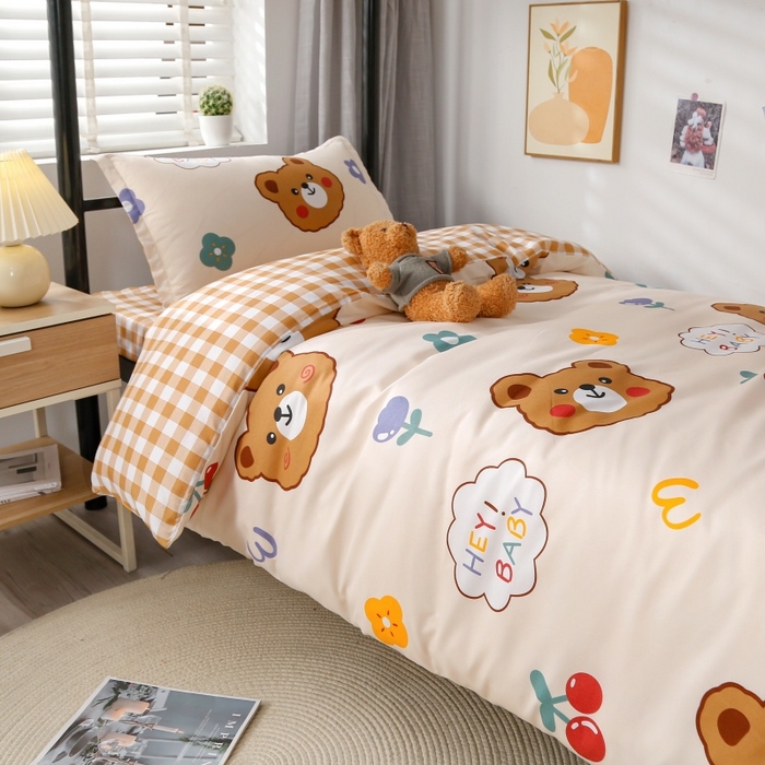 91家纺网 家纺一手货源 找家纺 友承家纺 2026新款床上用品磨毛四件套被单被套学生宿舍单人三件套被罩单件四季通用150cmx200cm baby熊