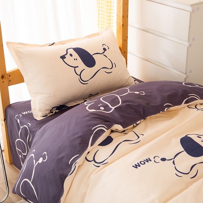 91家纺网 家纺一手货源 找家纺 友承家纺 2026新款床上用品磨毛四件套被单被套学生宿舍单人三件套被罩单件四季通用150cmx200cm 欢乐狗米