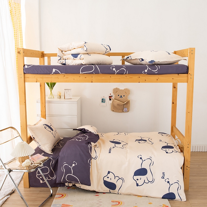 91家纺网 家纺一手货源 找家纺 友承家纺 2026新款床上用品磨毛四件套被单被套学生宿舍单人三件套被罩单件四季通用150cmx200cm 欢乐狗米