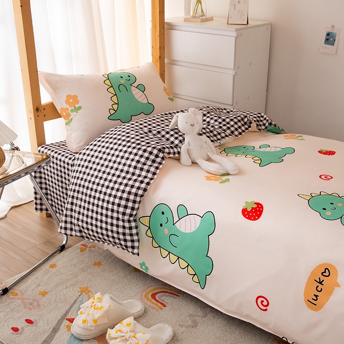 91家纺网 家纺一手货源 找家纺 友承家纺 2026新款床上用品磨毛四件套被单被套学生宿舍单人三件套被罩单件四季通用150cmx200cm 小恐龙