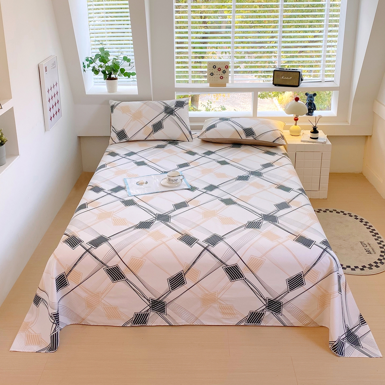 91家纺网 家纺一手货源 找家纺 小懒猪 2026全棉纯棉印花单床单床单单件 铂格纹