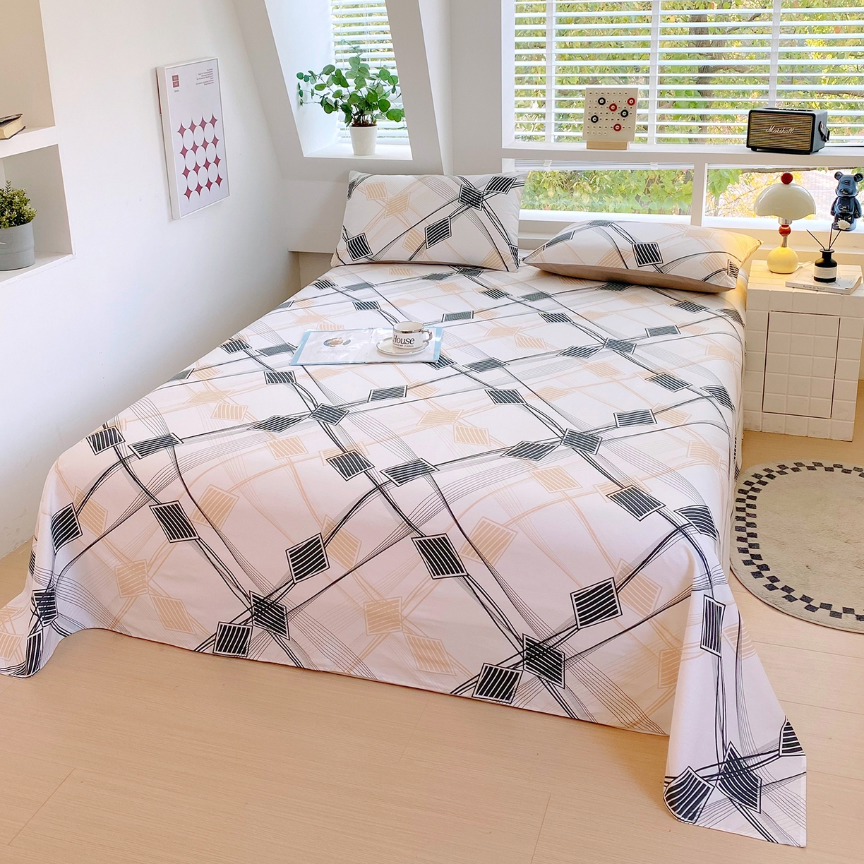 91家纺网 家纺一手货源 找家纺 小懒猪 2026全棉纯棉印花单床单床单单件 铂格纹