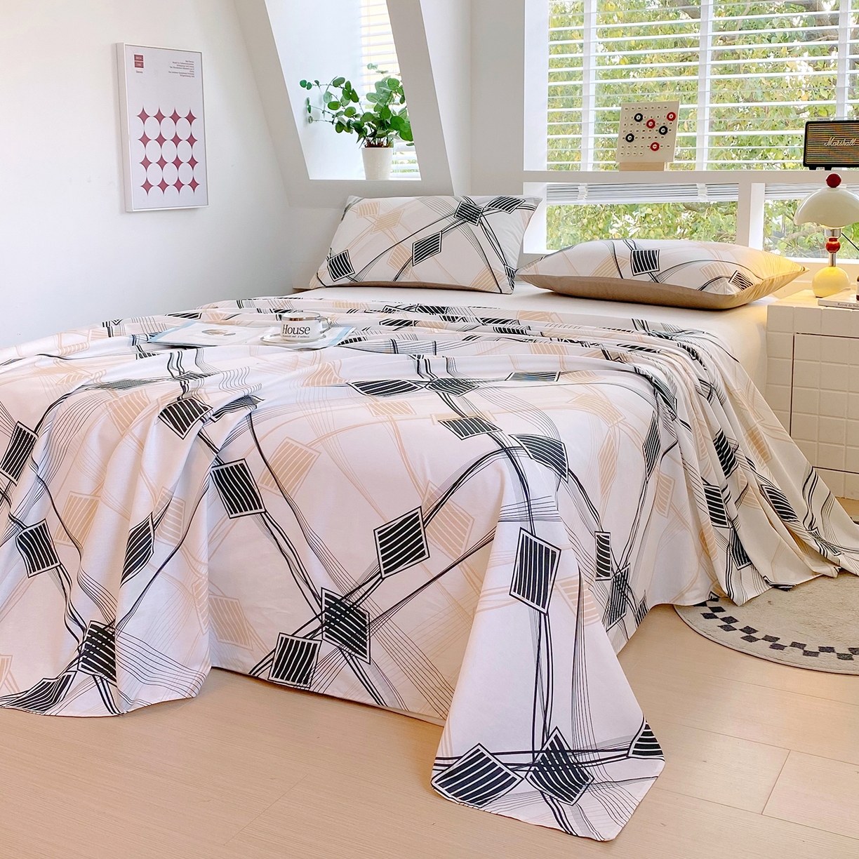 91家纺网 家纺一手货源 找家纺 小懒猪 2026全棉纯棉印花单床单床单单件 铂格纹