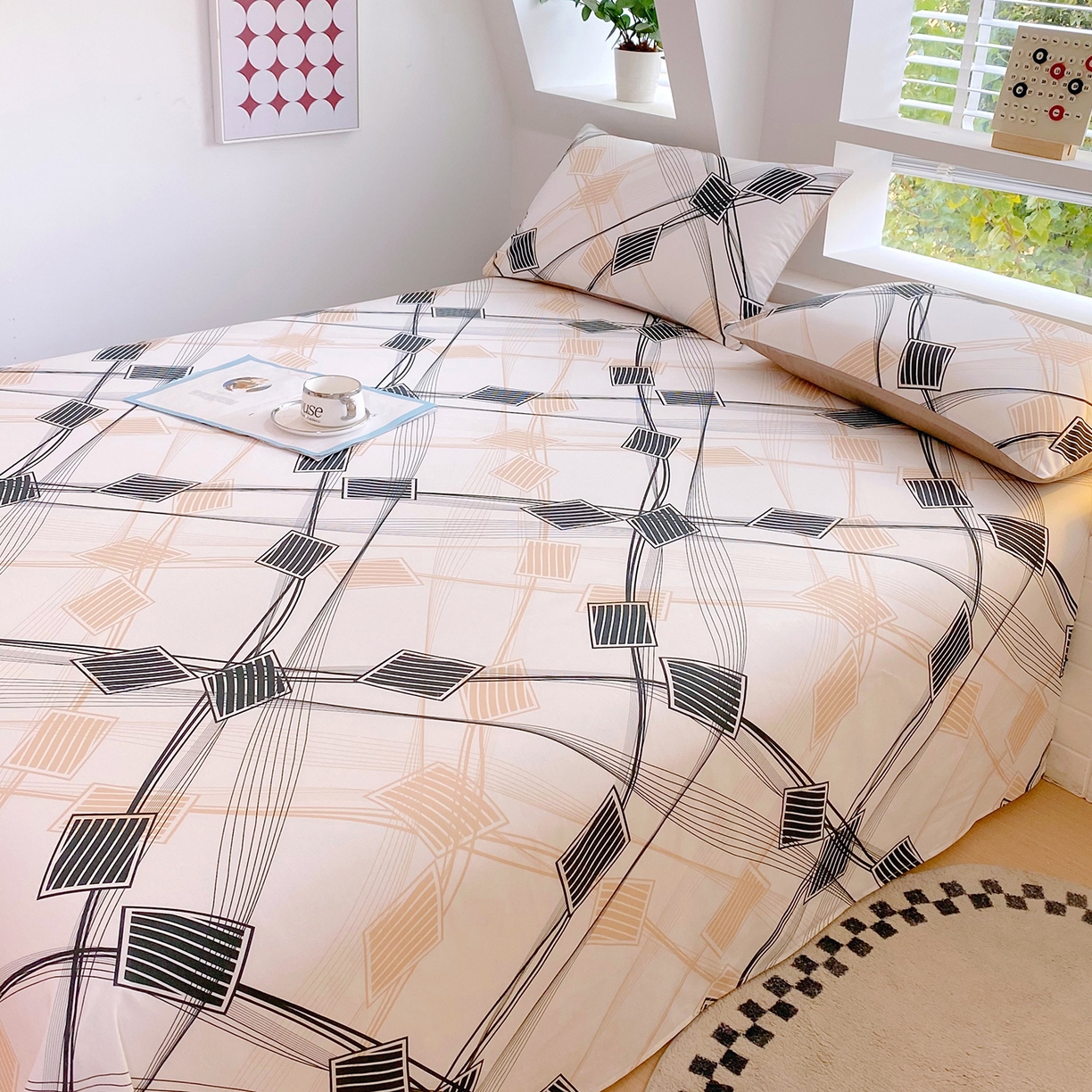 91家纺网 家纺一手货源 找家纺 小懒猪 2026全棉纯棉印花单床单床单单件 铂格纹