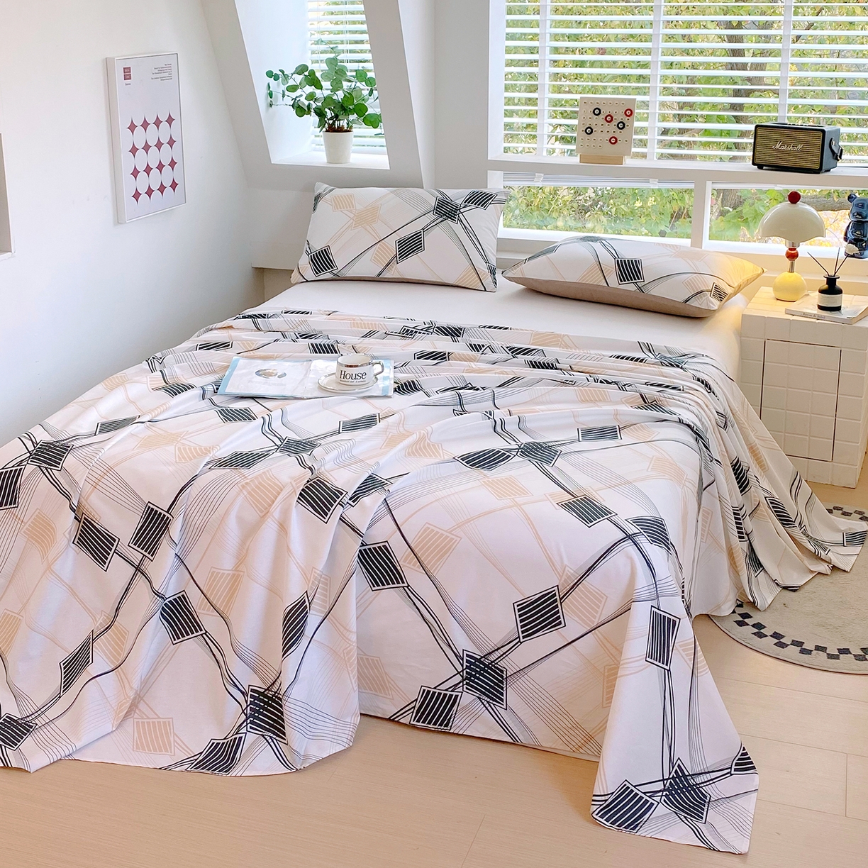 91家纺网 家纺一手货源 找家纺 小懒猪 2026全棉纯棉印花单床单床单单件 铂格纹