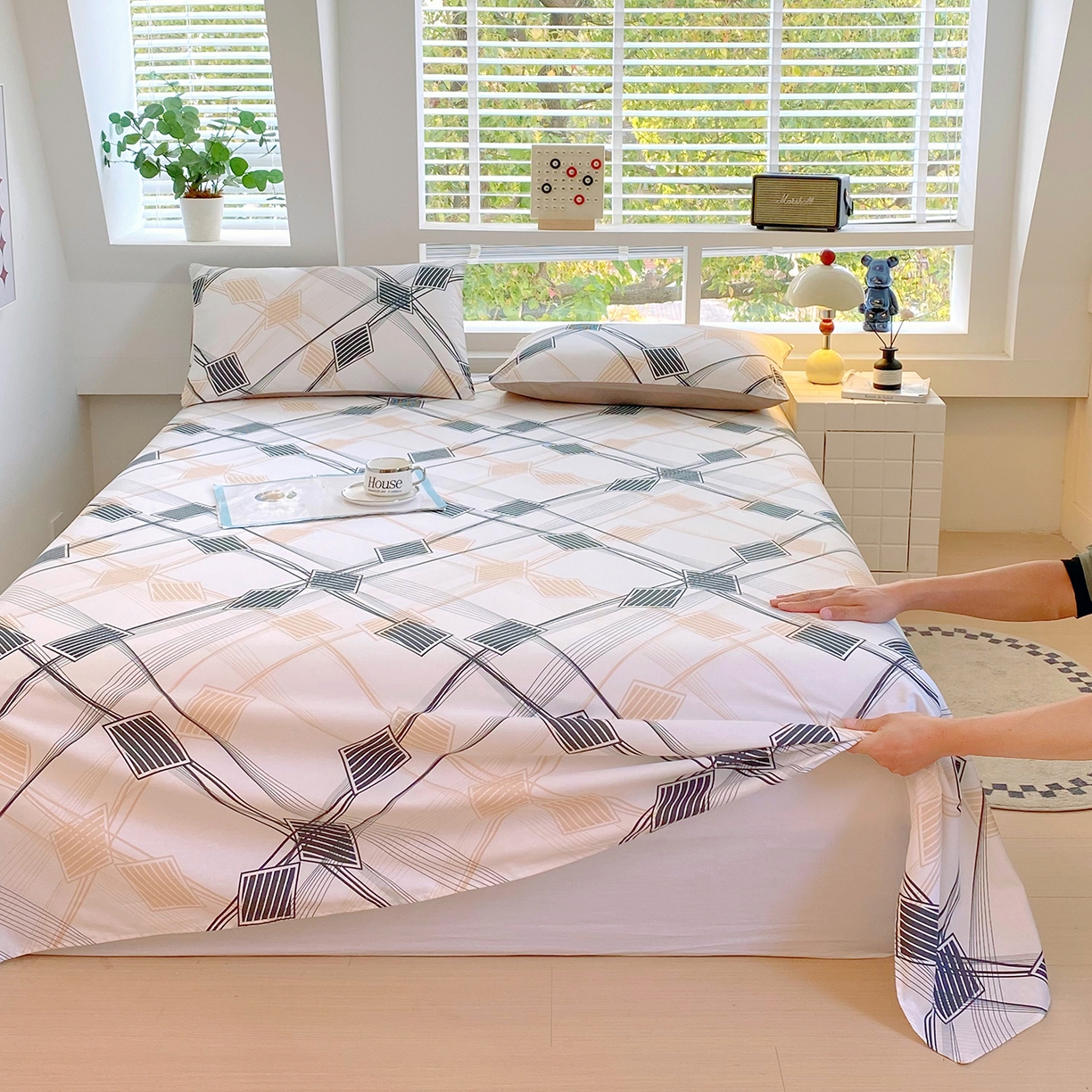 91家纺网 家纺一手货源 找家纺 小懒猪 2026全棉纯棉印花单床单床单单件 铂格纹