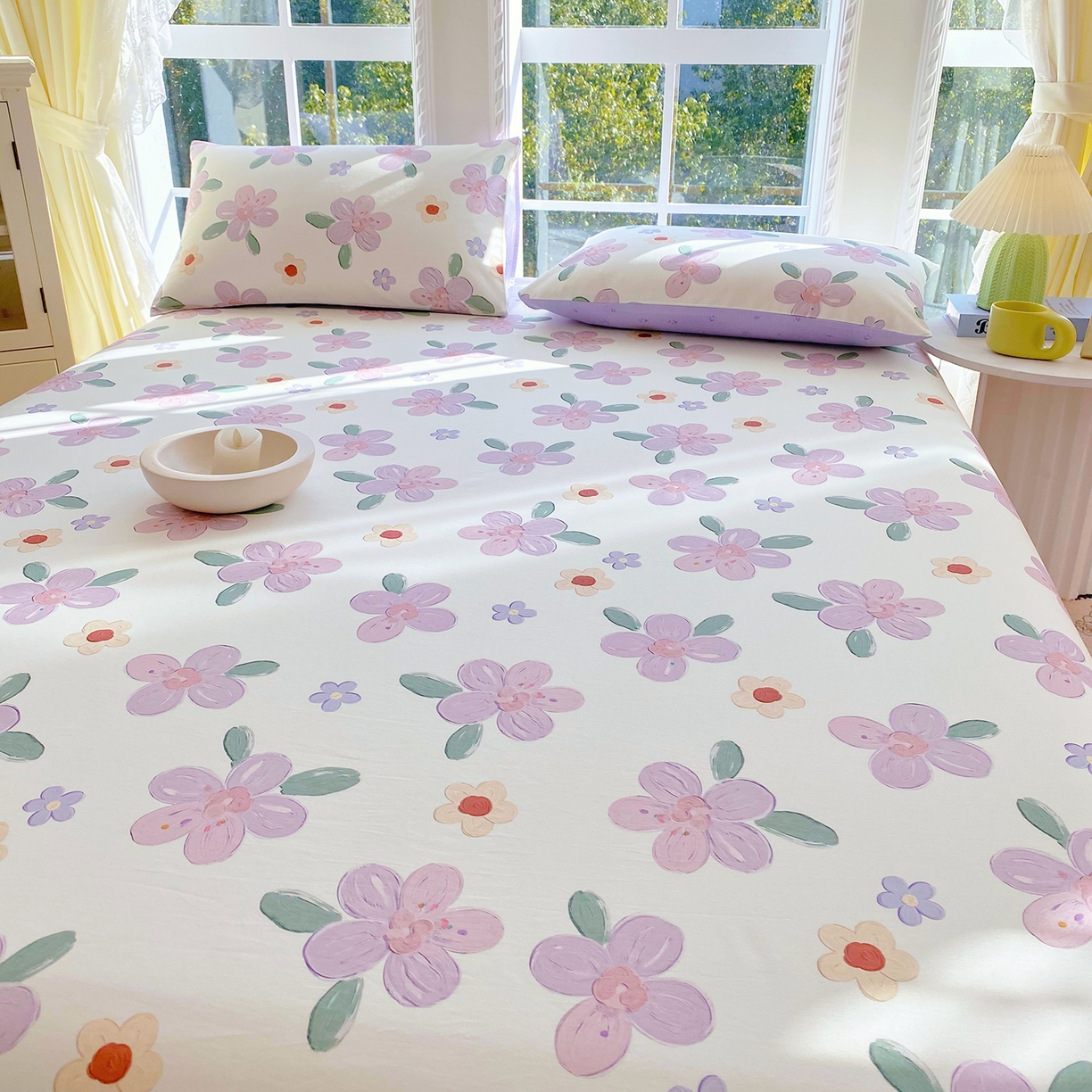 91家纺网 家纺一手货源 找家纺 小懒猪 2026全棉纯棉印花单床单床单单件 淡紫花屹