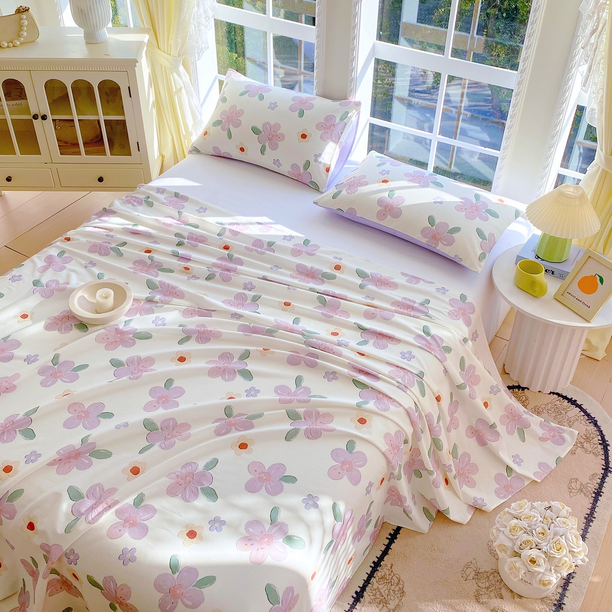 91家纺网 家纺一手货源 找家纺 小懒猪 2026全棉纯棉印花单床单床单单件 淡紫花屹