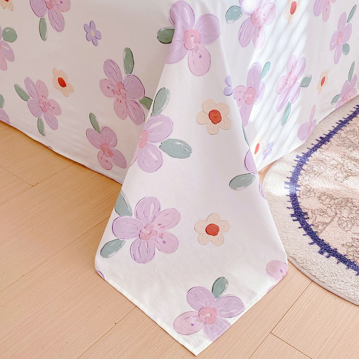 91家纺网 家纺一手货源 找家纺 小懒猪 2026全棉纯棉印花单床单床单单件 淡紫花屹