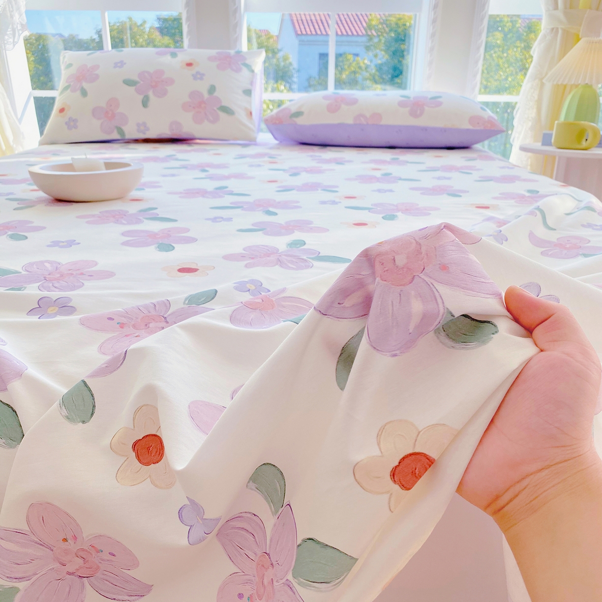 91家纺网 家纺一手货源 找家纺 小懒猪 2026全棉纯棉印花单床单床单单件 淡紫花屹