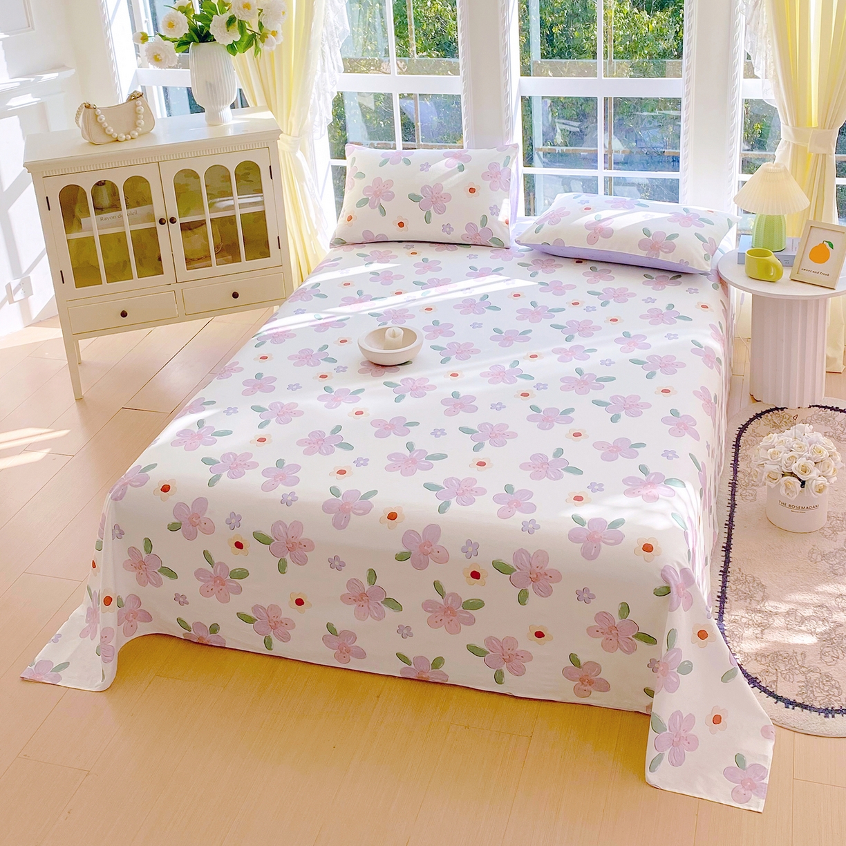 91家纺网 家纺一手货源 找家纺 小懒猪 2026全棉纯棉印花单床单床单单件 淡紫花屹