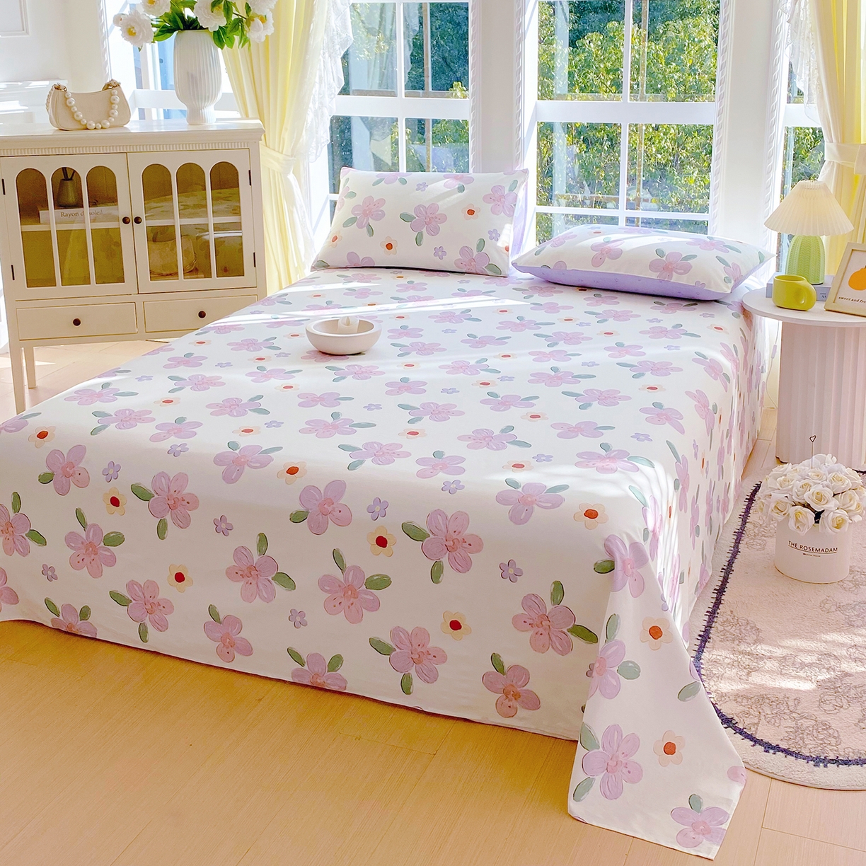 91家纺网 家纺一手货源 找家纺 小懒猪 2026全棉纯棉印花单床单床单单件 淡紫花屹