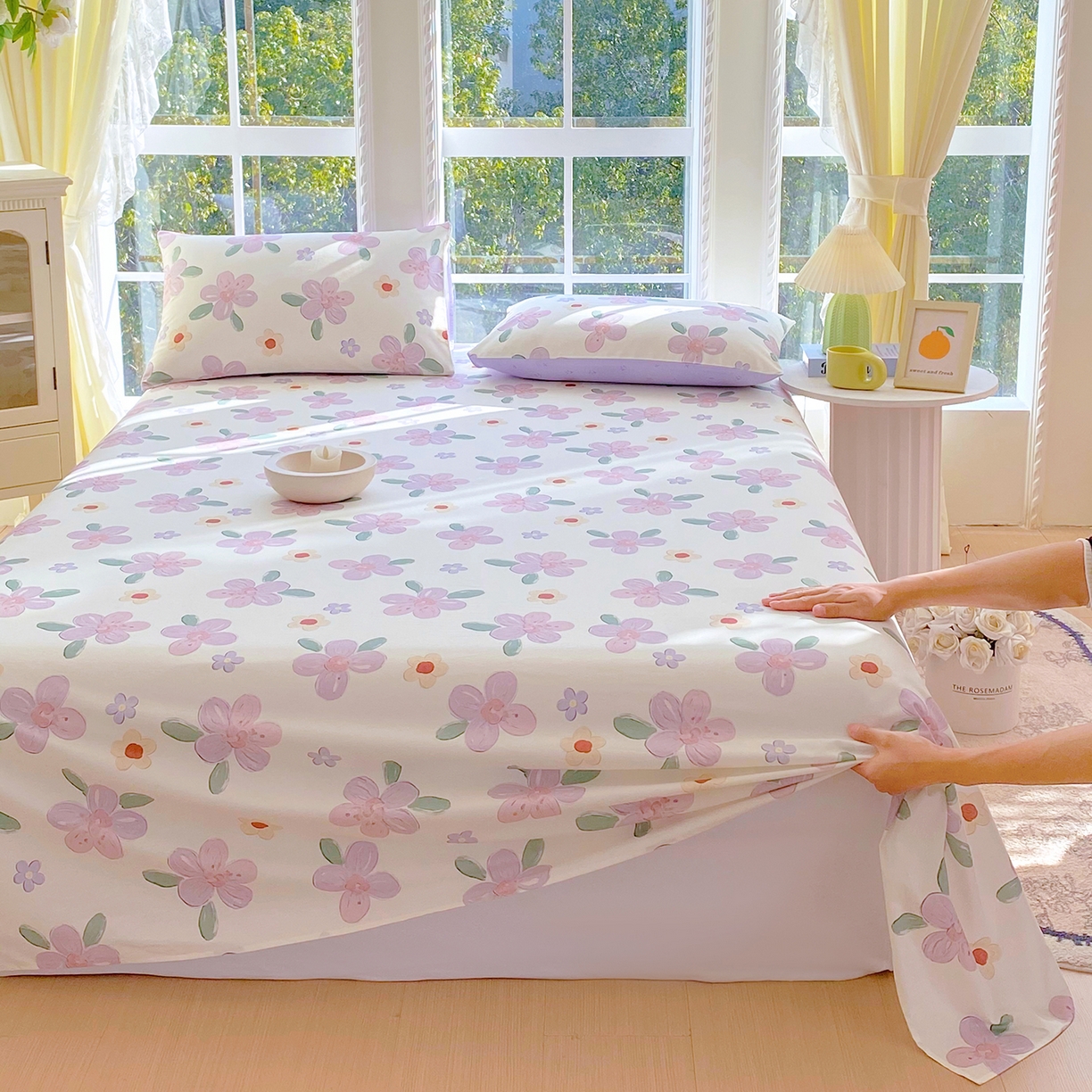 91家纺网 家纺一手货源 找家纺 小懒猪 2026全棉纯棉印花单床单床单单件 淡紫花屹