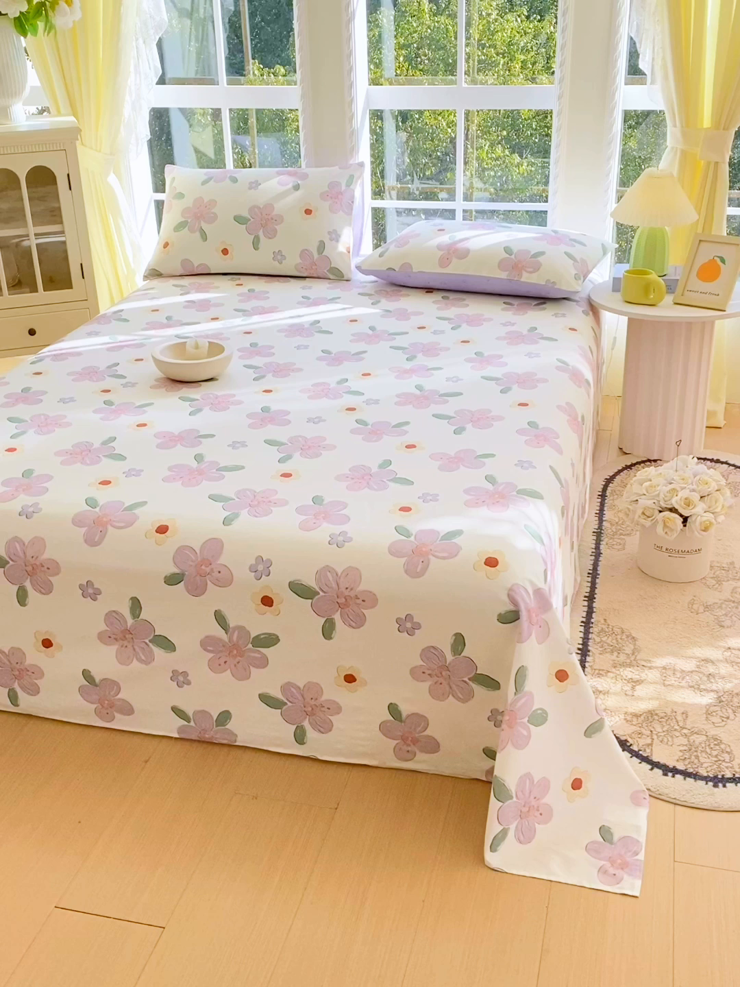 91家纺网 家纺一手货源 找家纺 小懒猪 2026全棉纯棉印花单床单床单单件 淡紫花屹