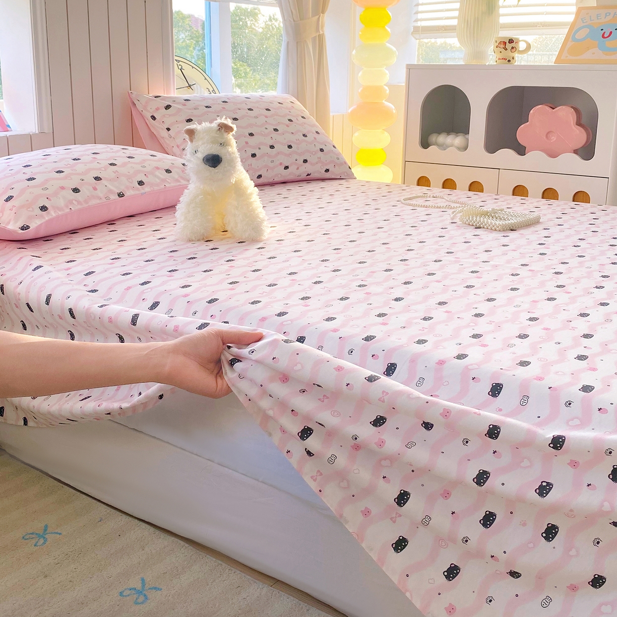 91家纺网 家纺一手货源 找家纺 小懒猪 2026全棉纯棉印花单床单床单单件 粉喵甜梦