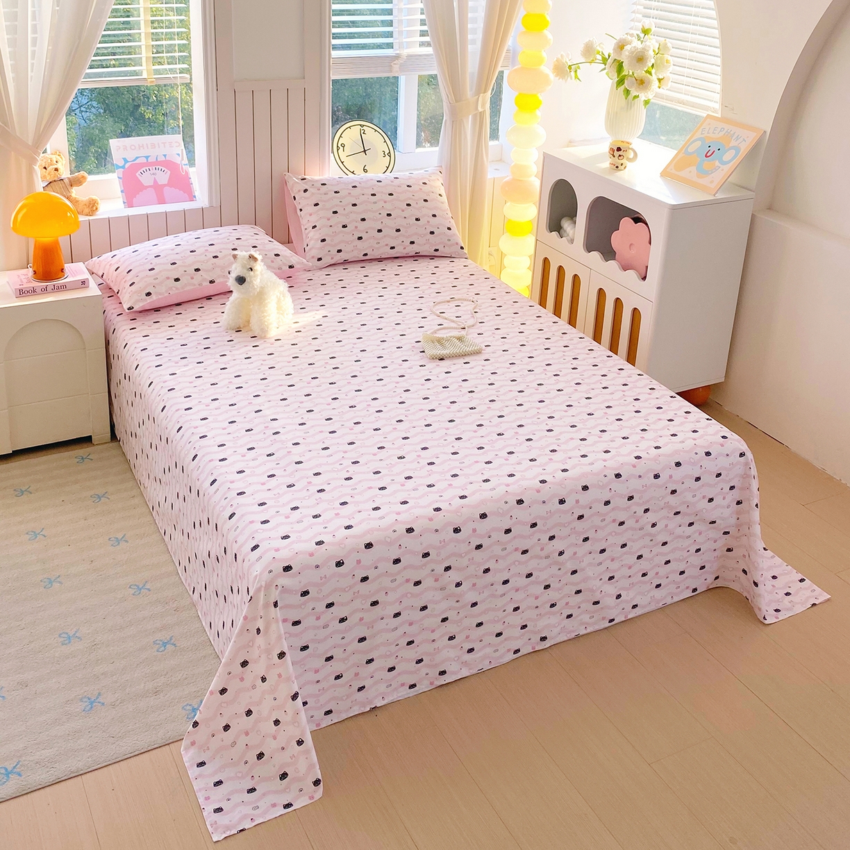 91家纺网 家纺一手货源 找家纺 小懒猪 2026全棉纯棉印花单床单床单单件 粉喵甜梦