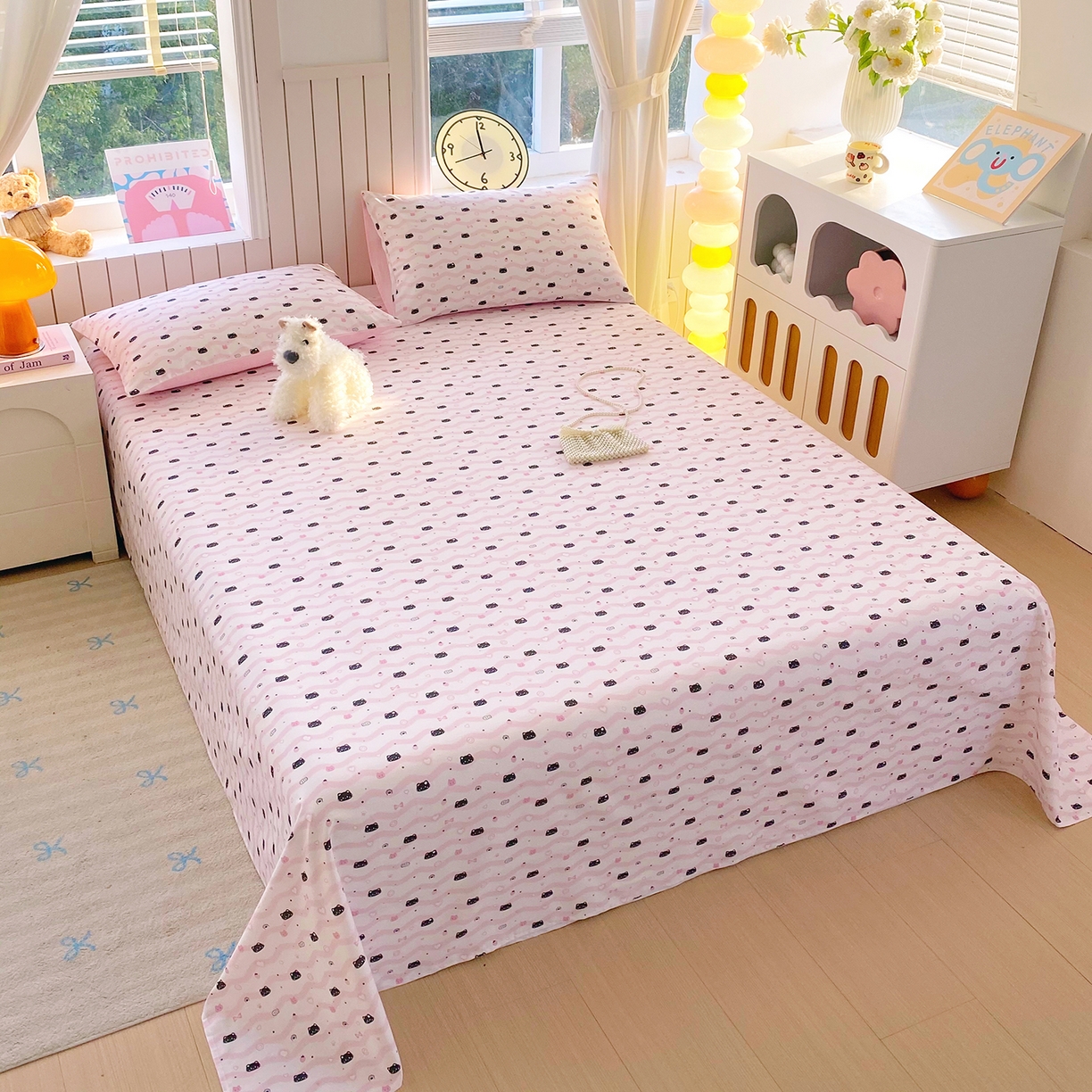 91家纺网 家纺一手货源 找家纺 小懒猪 2026全棉纯棉印花单床单床单单件 粉喵甜梦