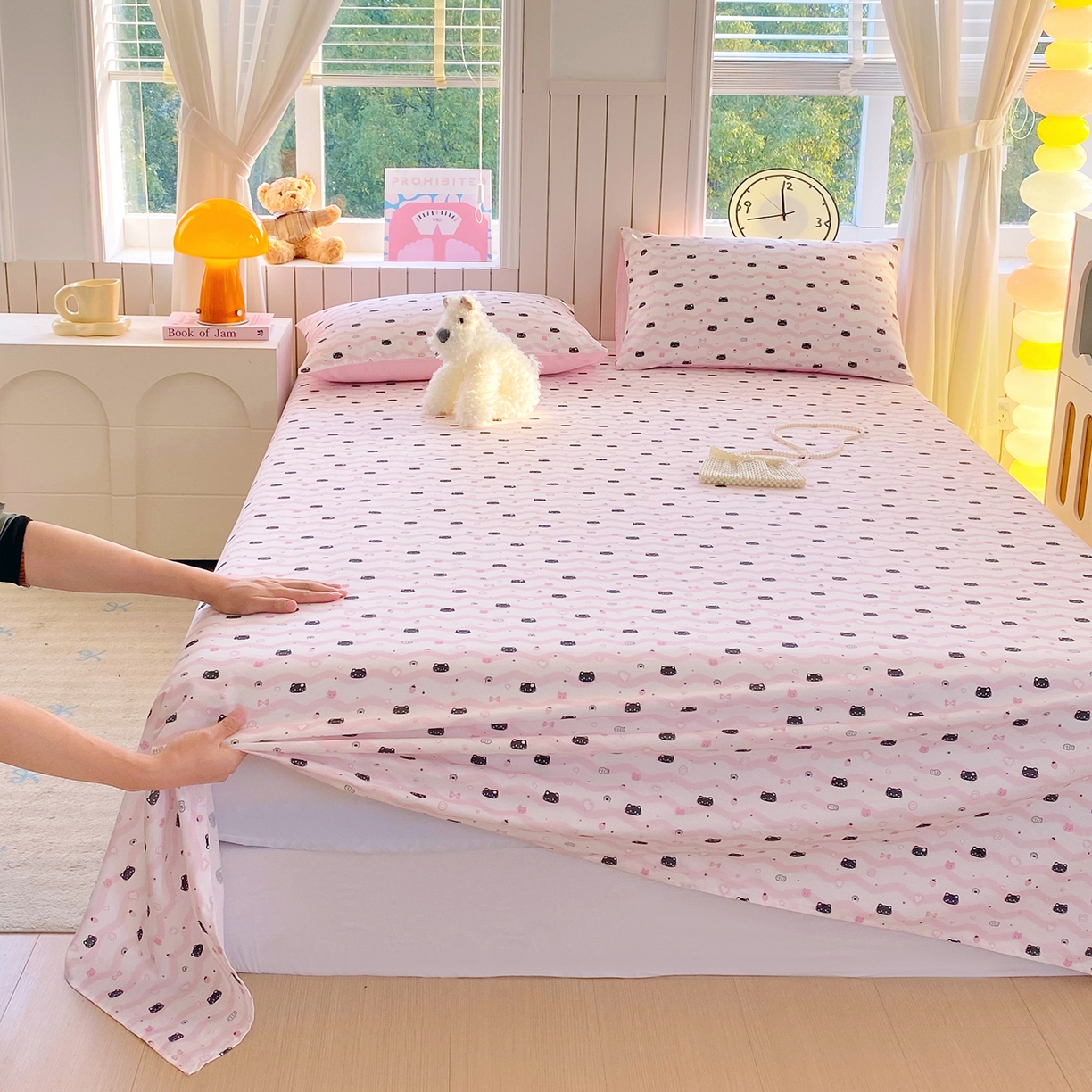 91家纺网 家纺一手货源 找家纺 小懒猪 2026全棉纯棉印花单床单床单单件 粉喵甜梦