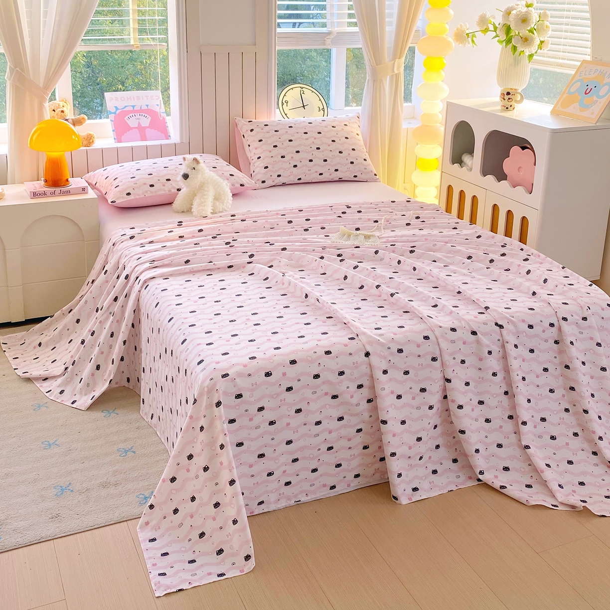 91家纺网 家纺一手货源 找家纺 小懒猪 2026全棉纯棉印花单床单床单单件 粉喵甜梦