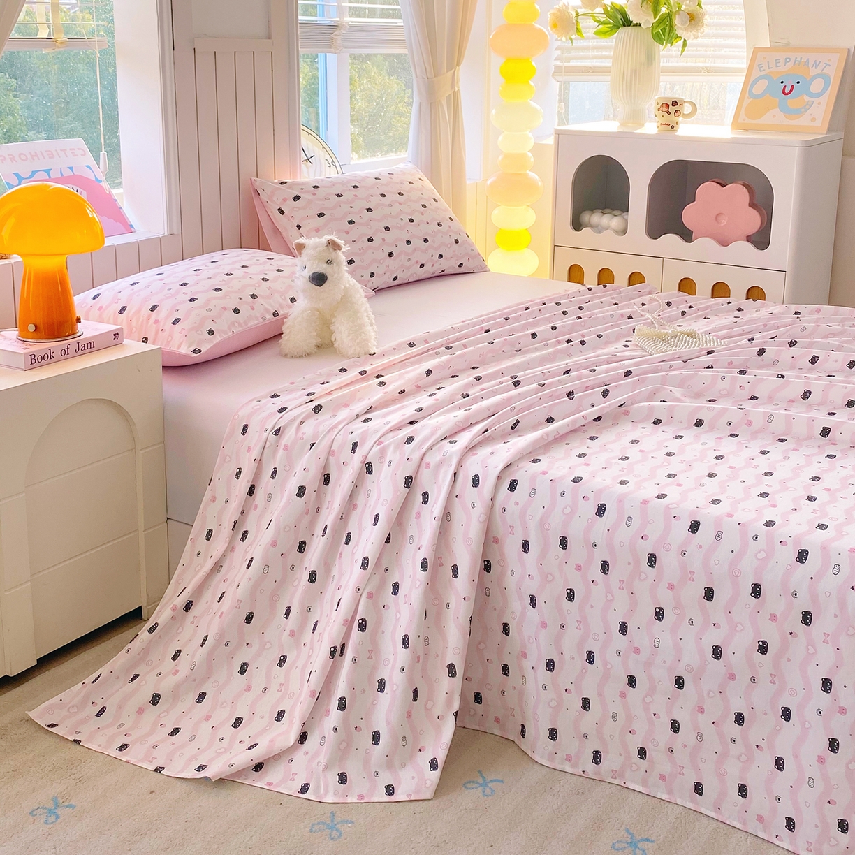 91家纺网 家纺一手货源 找家纺 小懒猪 2026全棉纯棉印花单床单床单单件 粉喵甜梦