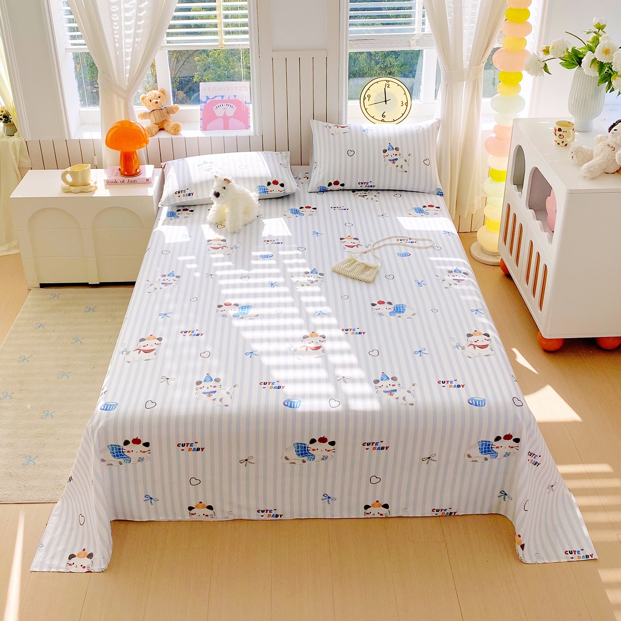 91家纺网 家纺一手货源 找家纺 小懒猪 2026全棉纯棉印花单床单床单单件 蓝调喵趣