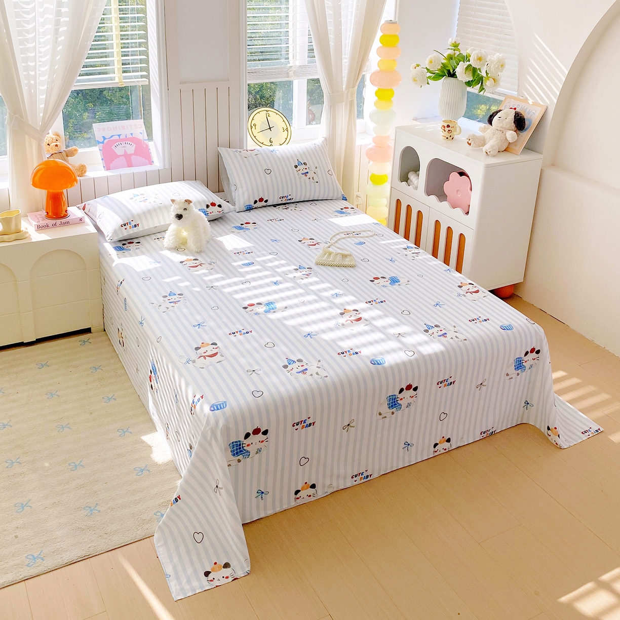 91家纺网 家纺一手货源 找家纺 小懒猪 2026全棉纯棉印花单床单床单单件 蓝调喵趣