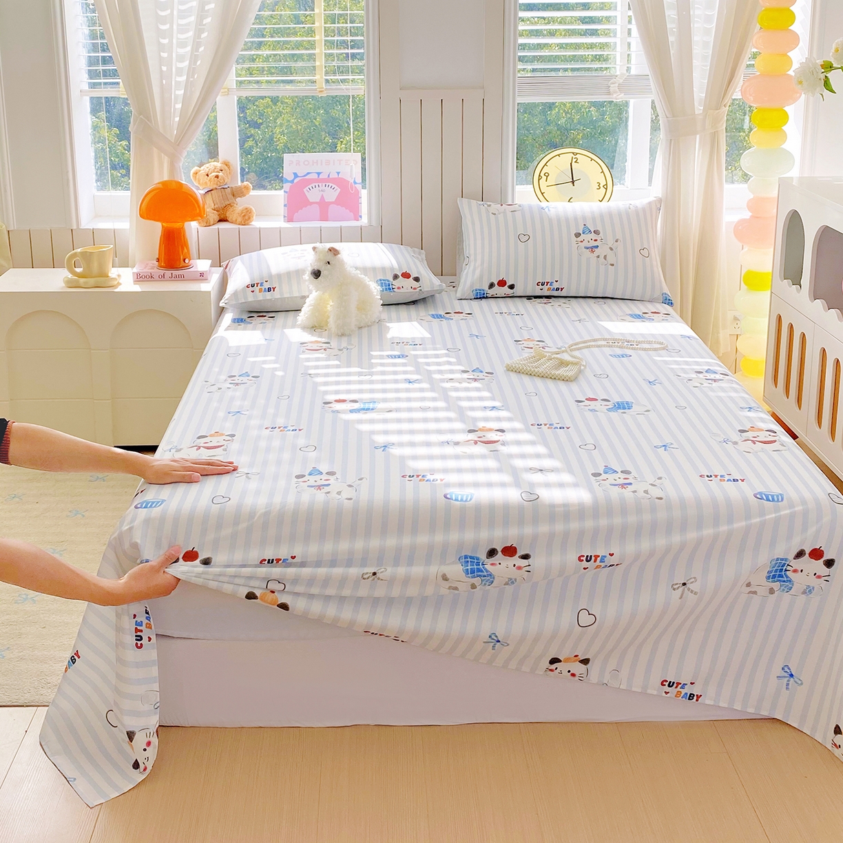 91家纺网 家纺一手货源 找家纺 小懒猪 2026全棉纯棉印花单床单床单单件 蓝调喵趣