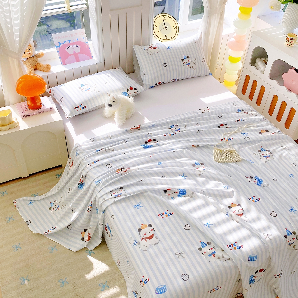 91家纺网 家纺一手货源 找家纺 小懒猪 2026全棉纯棉印花单床单床单单件 蓝调喵趣