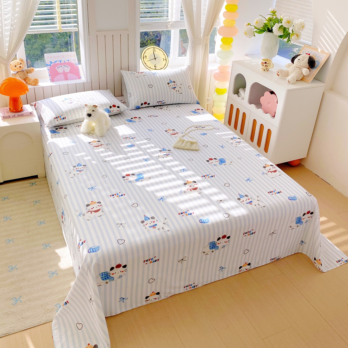 91家纺网 家纺一手货源 找家纺 小懒猪 2026全棉纯棉印花单床单床单单件 蓝调喵趣