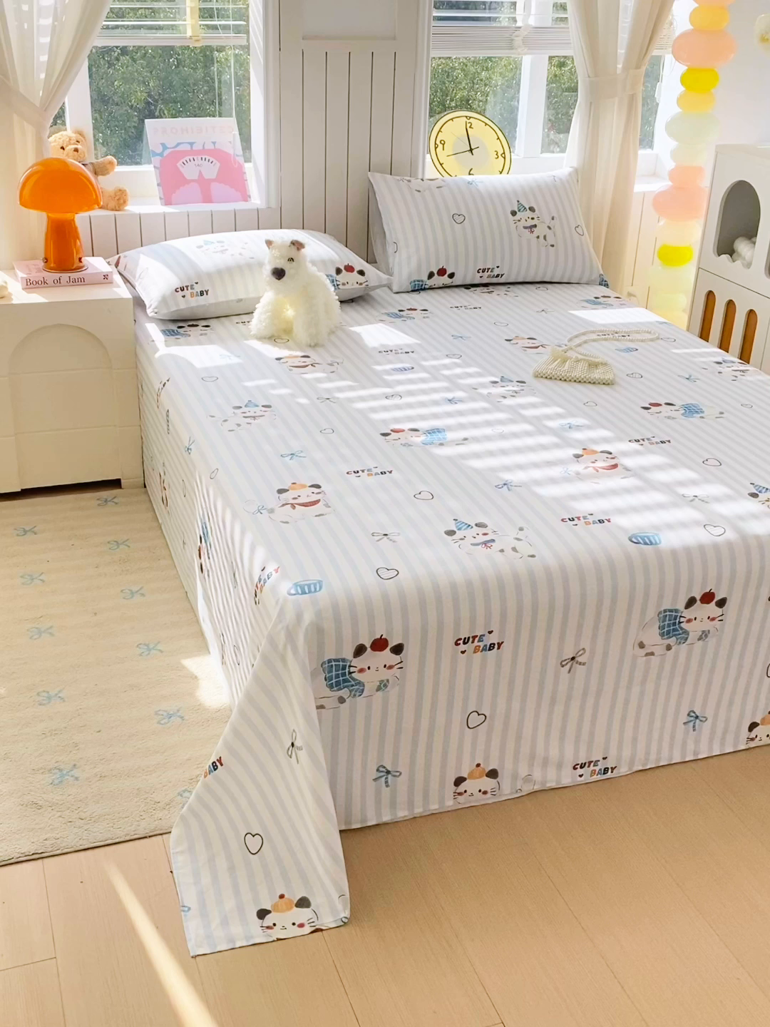 91家纺网 家纺一手货源 找家纺 小懒猪 2026全棉纯棉印花单床单床单单件 蓝调喵趣