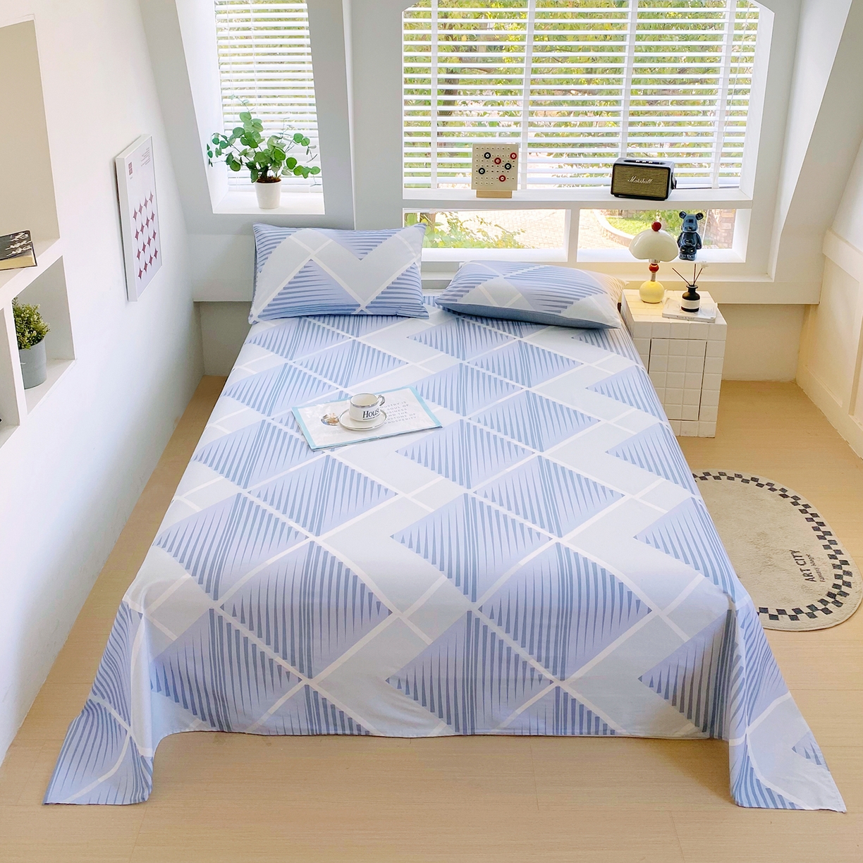 91家纺网 家纺一手货源 找家纺 小懒猪 2026全棉纯棉印花单床单床单单件 蓝灰格絮