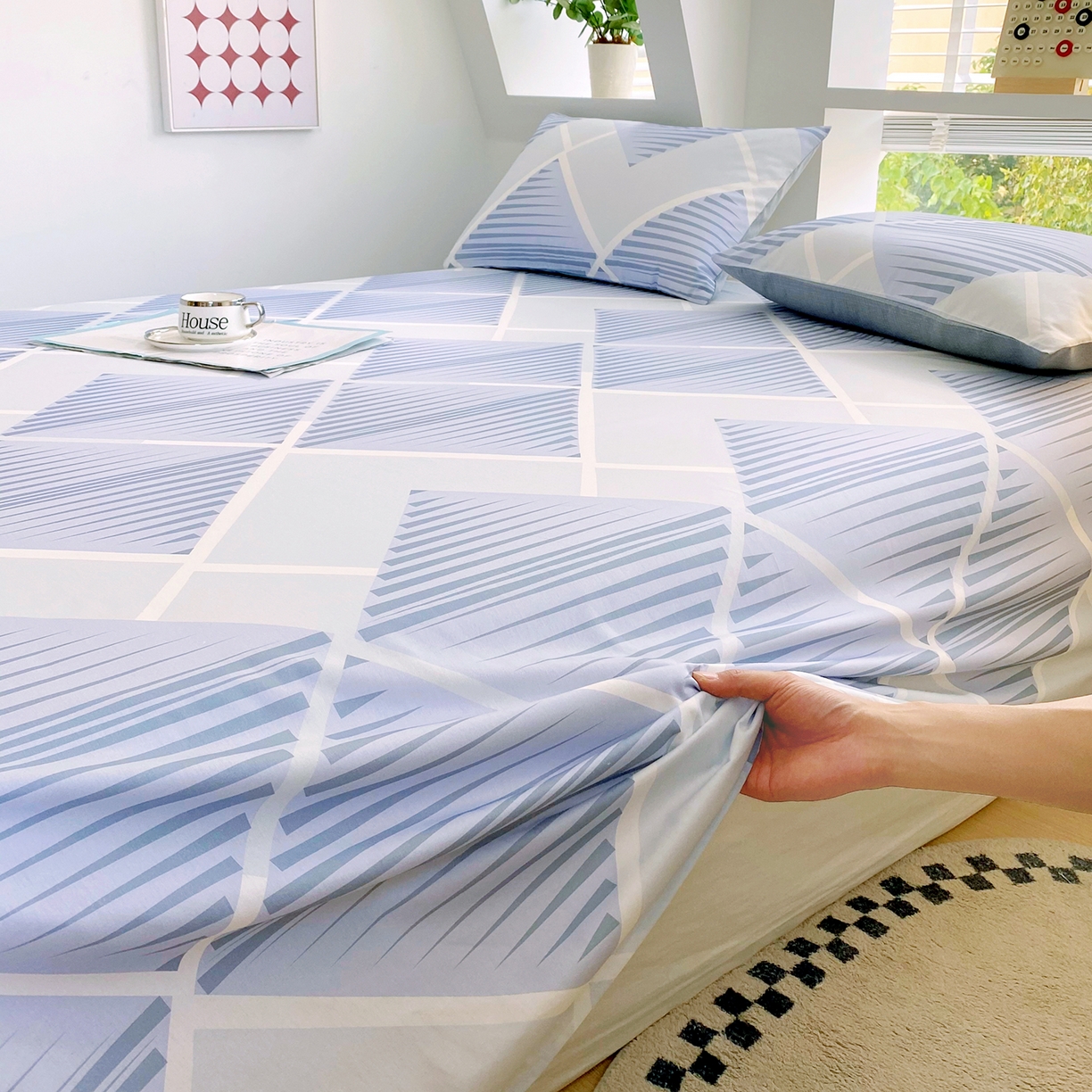 91家纺网 家纺一手货源 找家纺 小懒猪 2026全棉纯棉印花单床单床单单件 蓝灰格絮