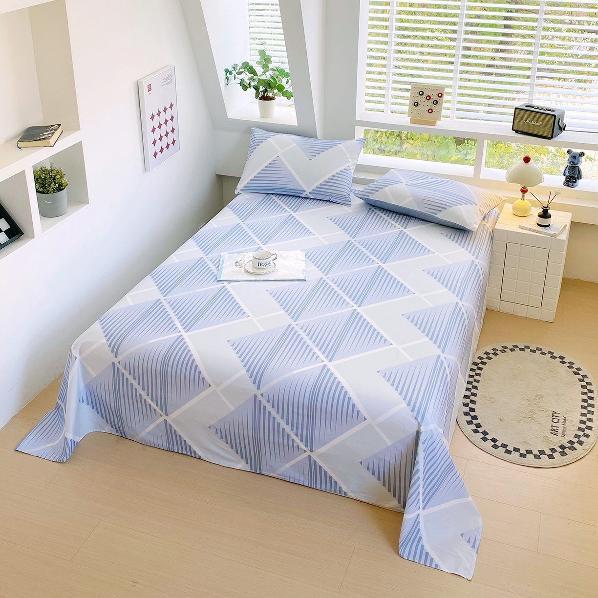 91家纺网 家纺一手货源 找家纺 小懒猪 2026全棉纯棉印花单床单床单单件 蓝灰格絮