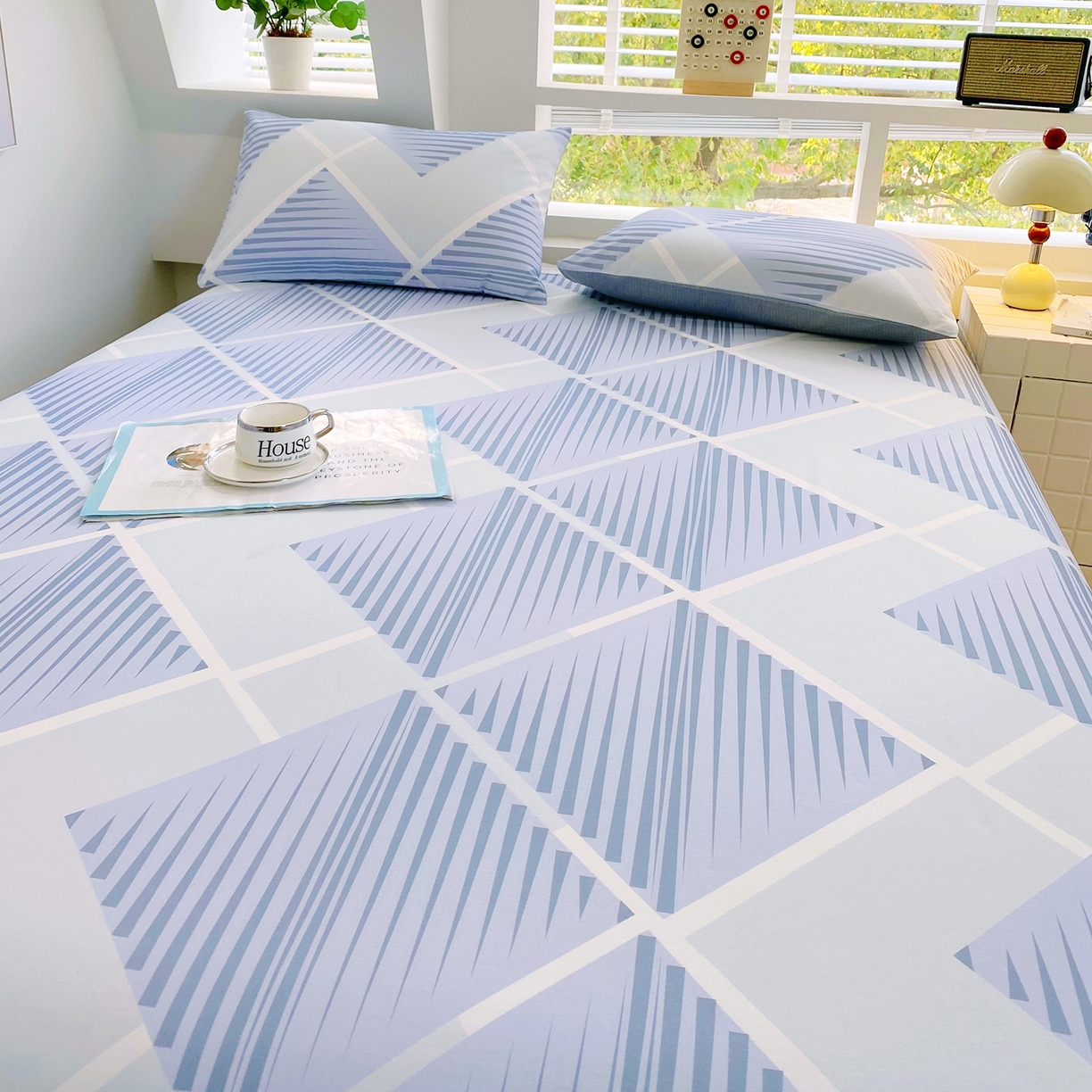 91家纺网 家纺一手货源 找家纺 小懒猪 2026全棉纯棉印花单床单床单单件 蓝灰格絮