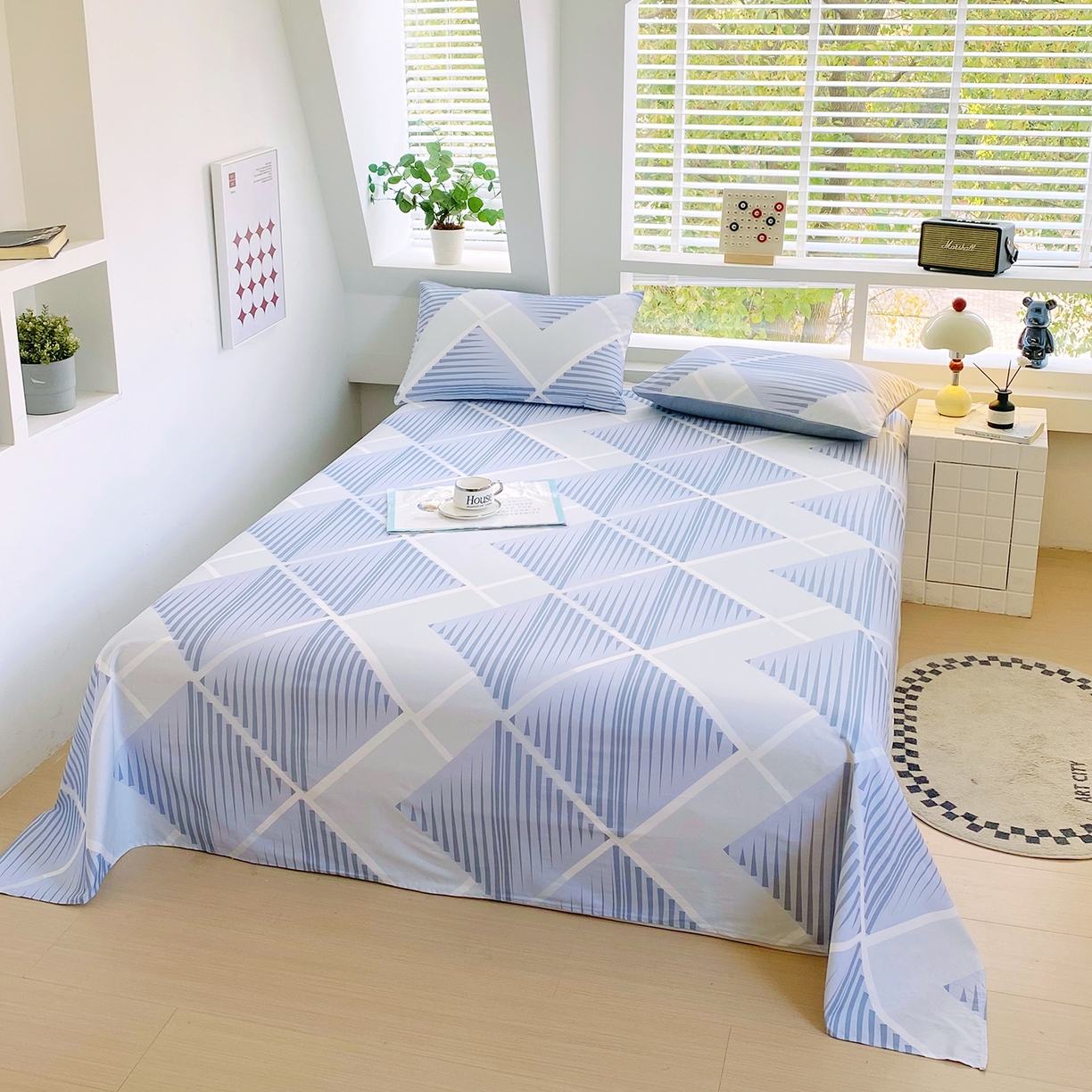 91家纺网 家纺一手货源 找家纺 小懒猪 2026全棉纯棉印花单床单床单单件 蓝灰格絮