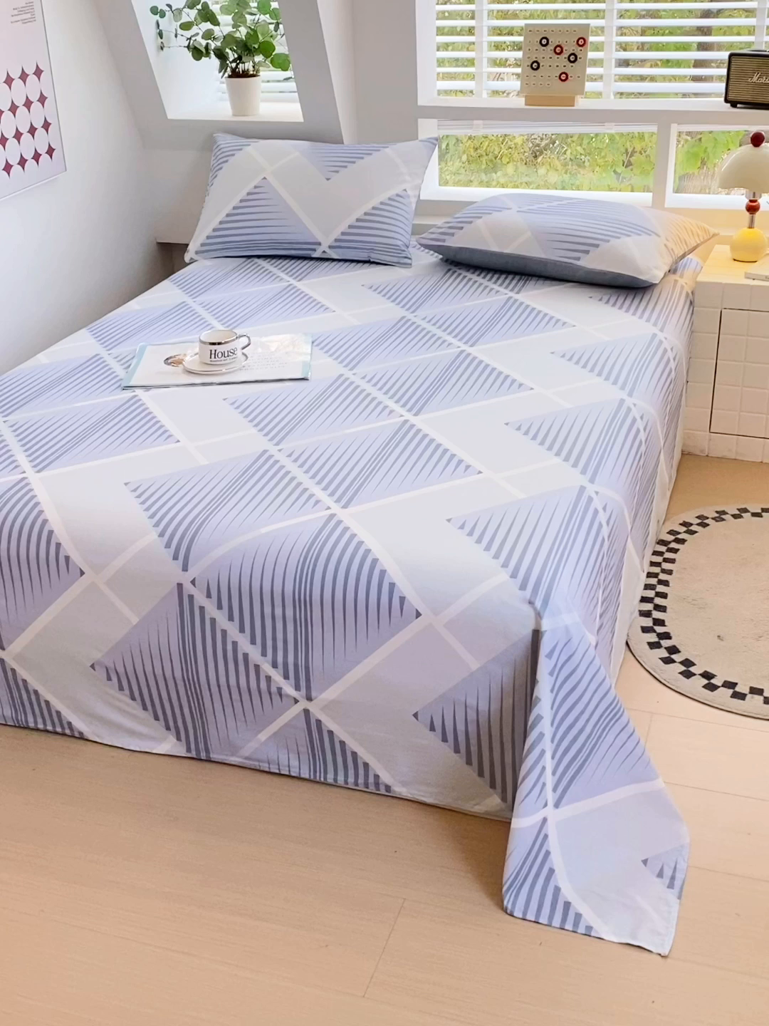 91家纺网 家纺一手货源 找家纺 小懒猪 2026全棉纯棉印花单床单床单单件 蓝灰格絮