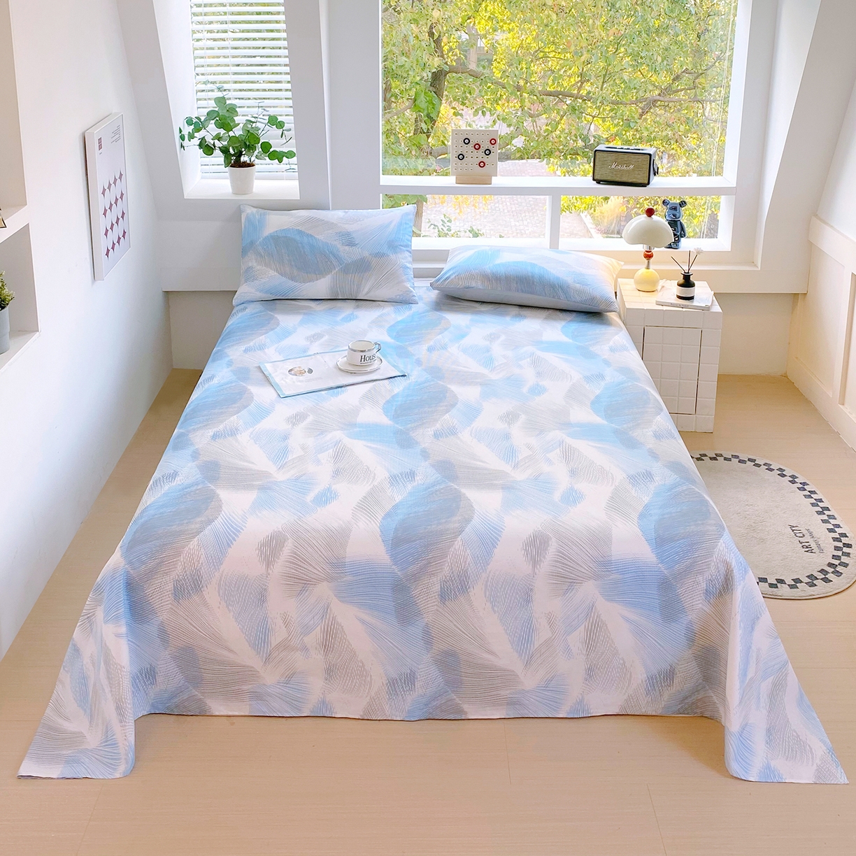 91家纺网 家纺一手货源 找家纺 小懒猪 2026全棉纯棉印花单床单床单单件 蓝絮银织