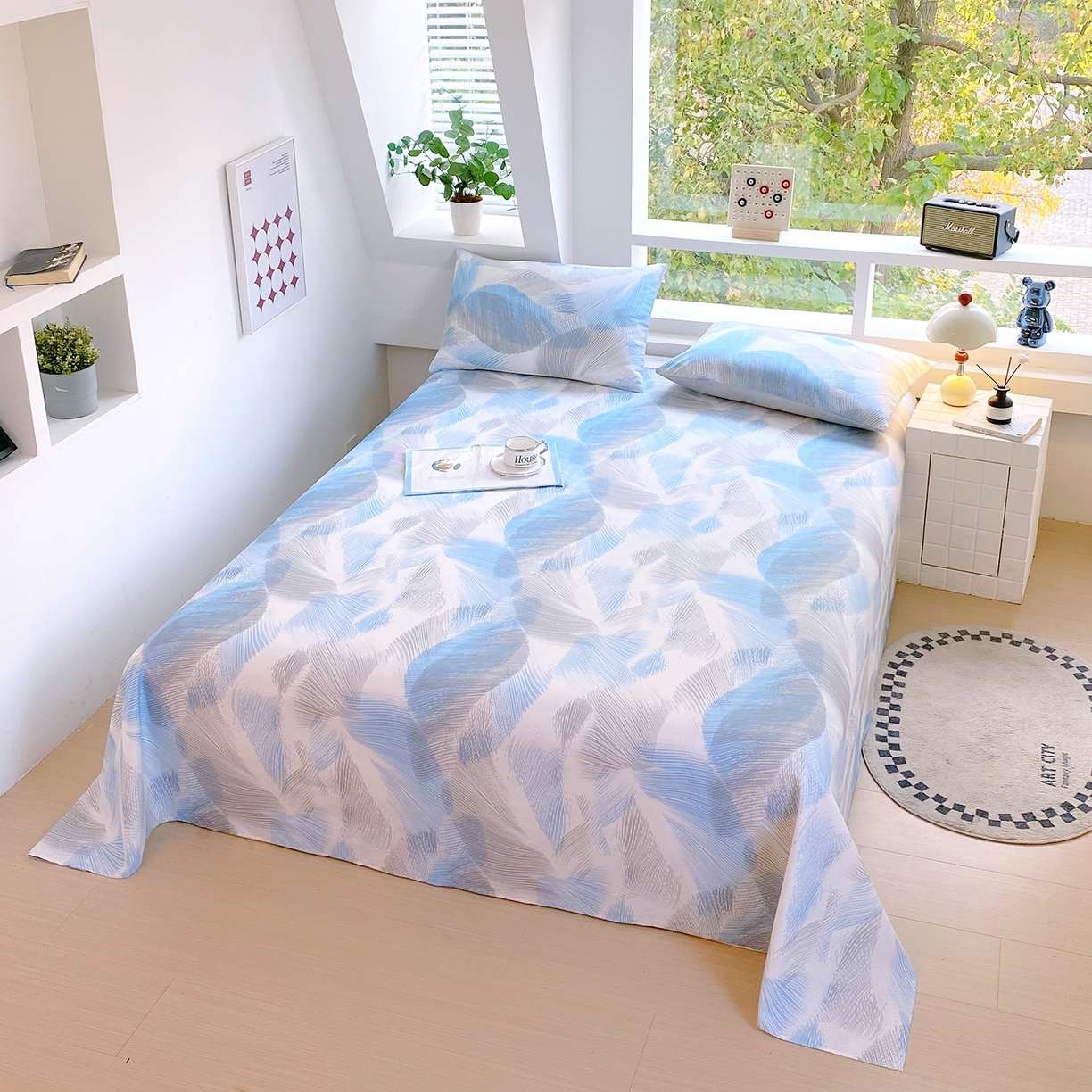 91家纺网 家纺一手货源 找家纺 小懒猪 2026全棉纯棉印花单床单床单单件 蓝絮银织