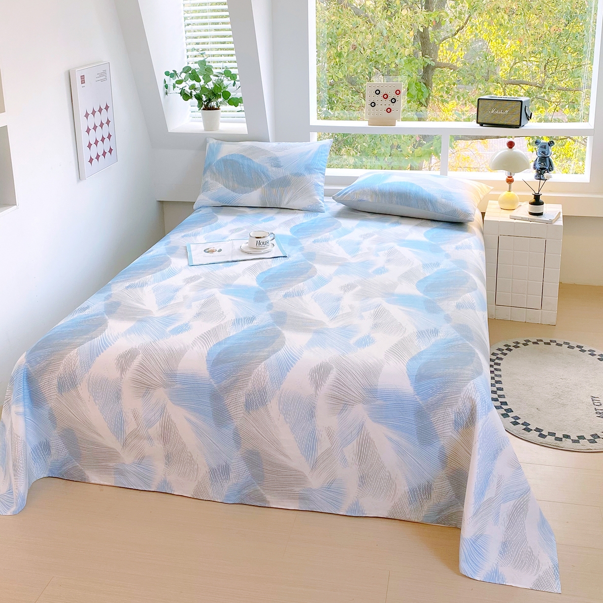 91家纺网 家纺一手货源 找家纺 小懒猪 2026全棉纯棉印花单床单床单单件 蓝絮银织