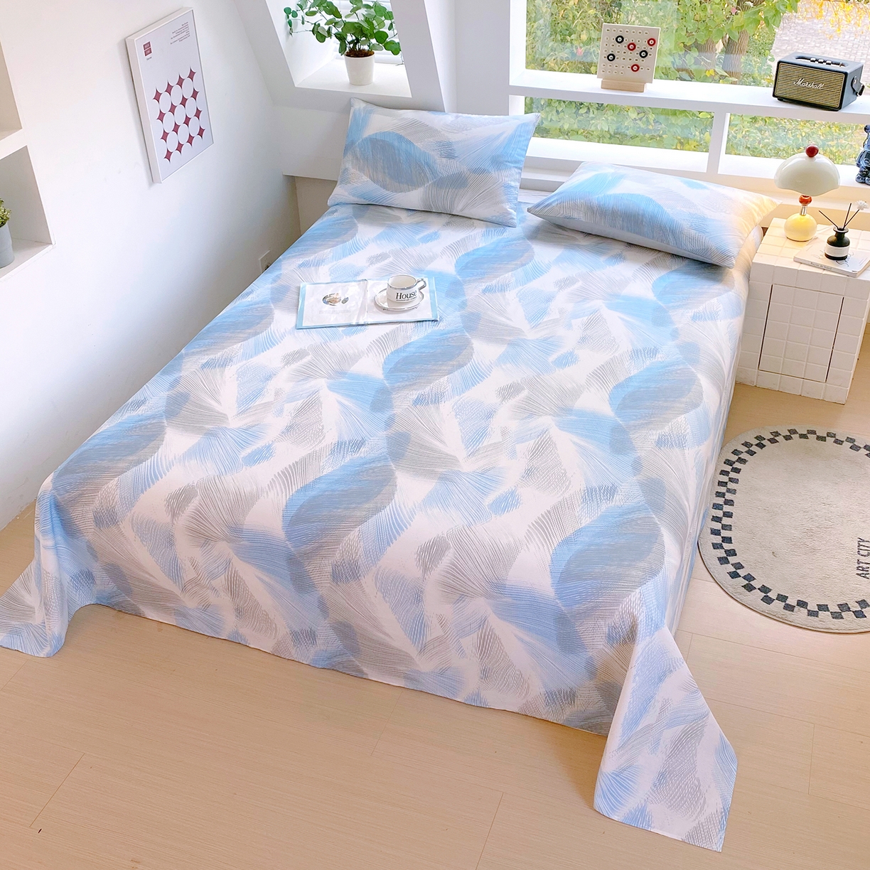 91家纺网 家纺一手货源 找家纺 小懒猪 2026全棉纯棉印花单床单床单单件 蓝絮银织