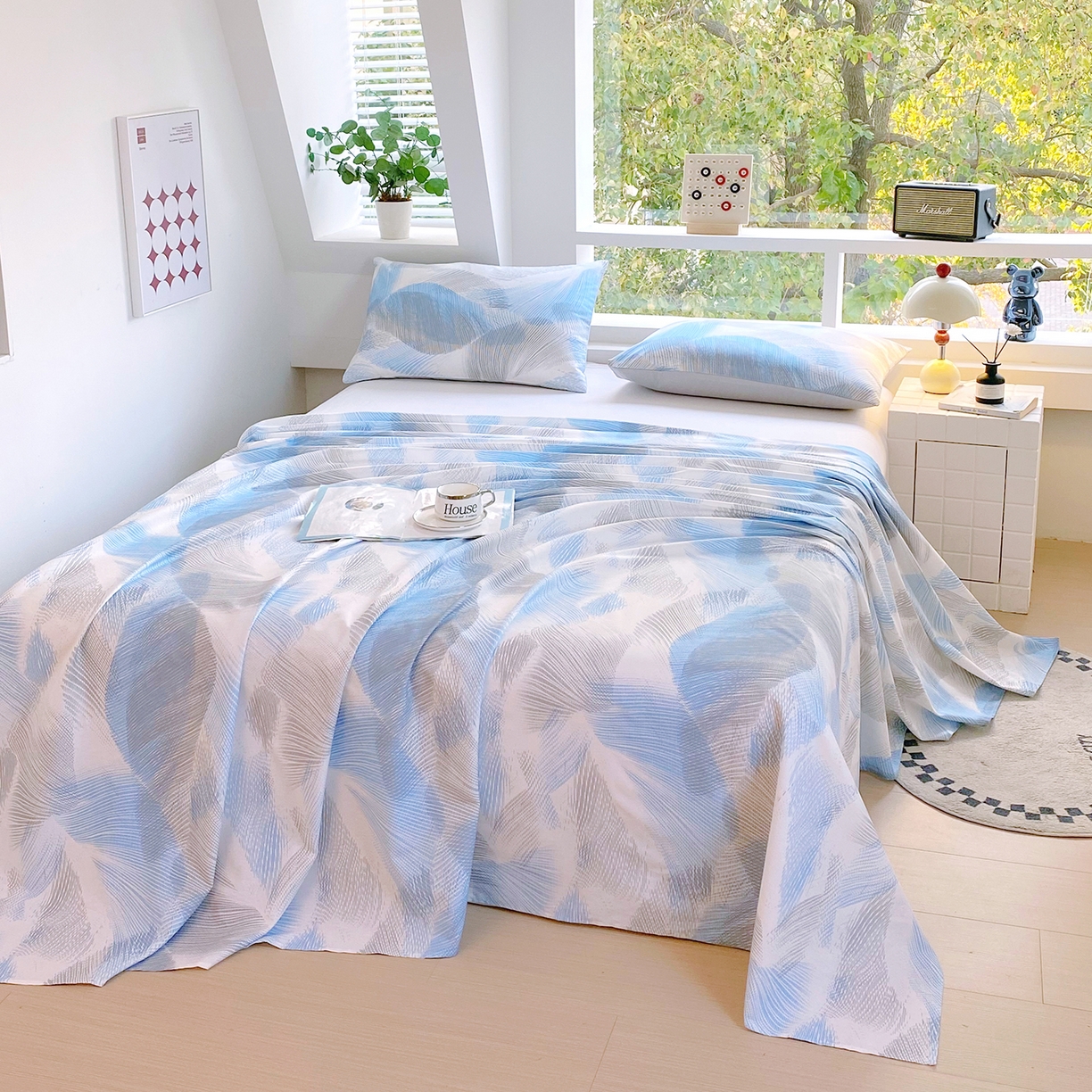 91家纺网 家纺一手货源 找家纺 小懒猪 2026全棉纯棉印花单床单床单单件 蓝絮银织