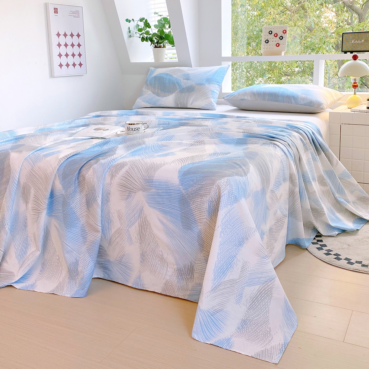 91家纺网 家纺一手货源 找家纺 小懒猪 2026全棉纯棉印花单床单床单单件 蓝絮银织