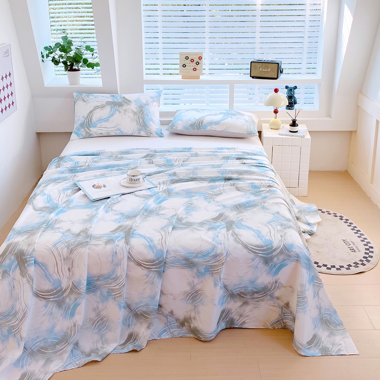 小懒猪 2026全棉纯棉印花单床单床单单件 墨旋