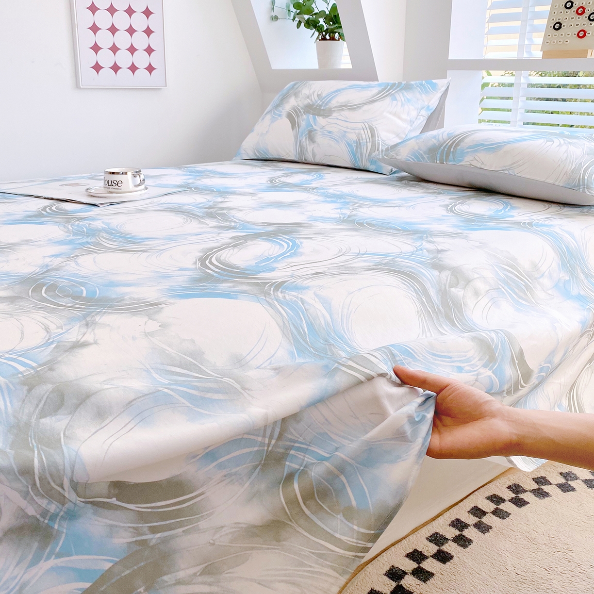 91家纺网 家纺一手货源 找家纺 小懒猪 2026全棉纯棉印花单床单床单单件 墨旋