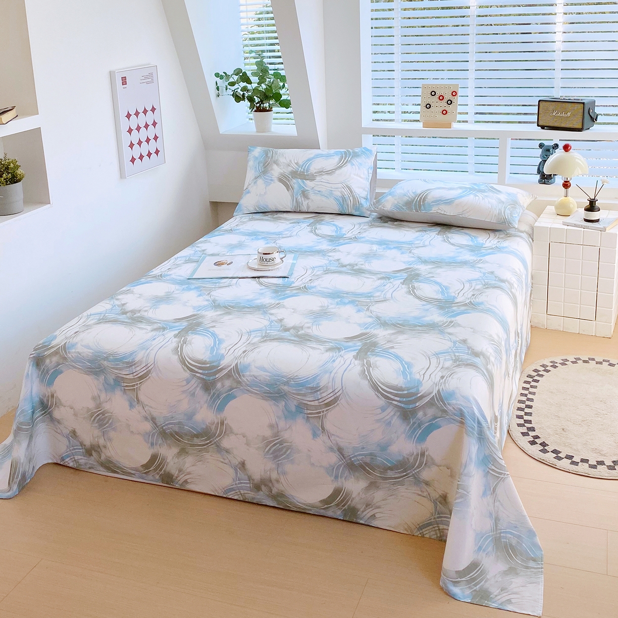 91家纺网 家纺一手货源 找家纺 小懒猪 2026全棉纯棉印花单床单床单单件 墨旋