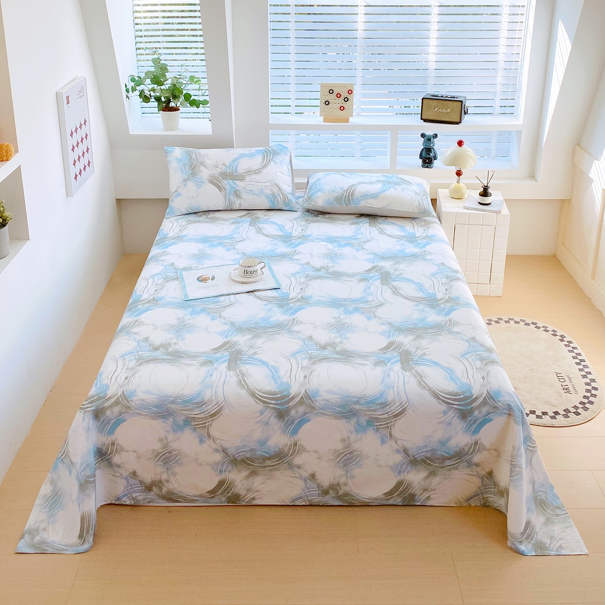 91家纺网 家纺一手货源 找家纺 小懒猪 2026全棉纯棉印花单床单床单单件 墨旋