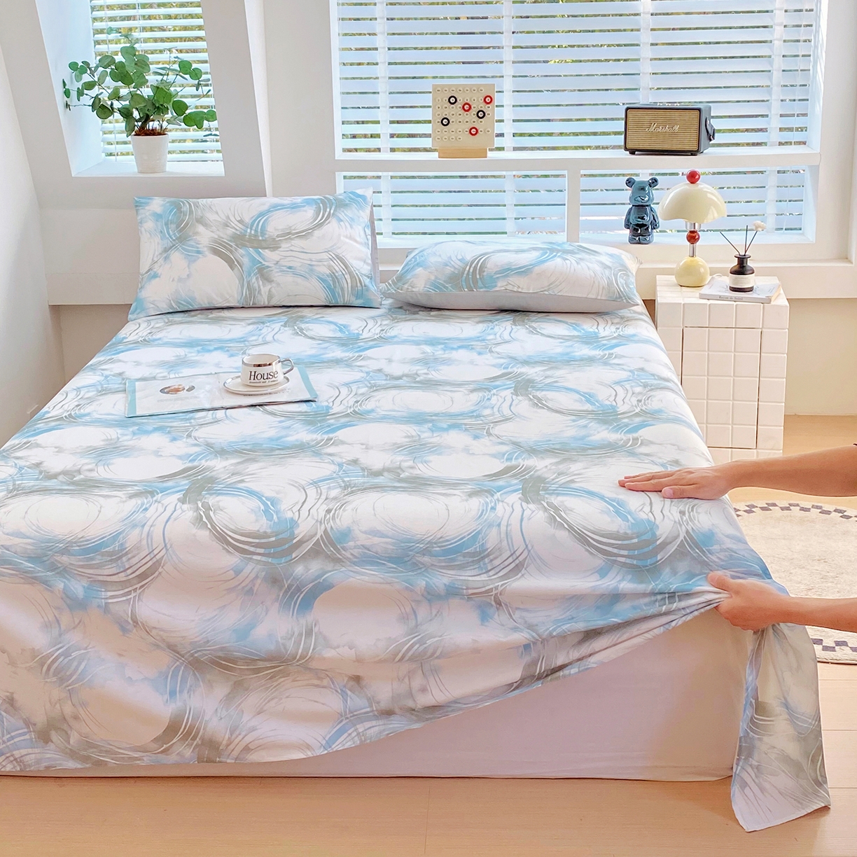 91家纺网 家纺一手货源 找家纺 小懒猪 2026全棉纯棉印花单床单床单单件 墨旋