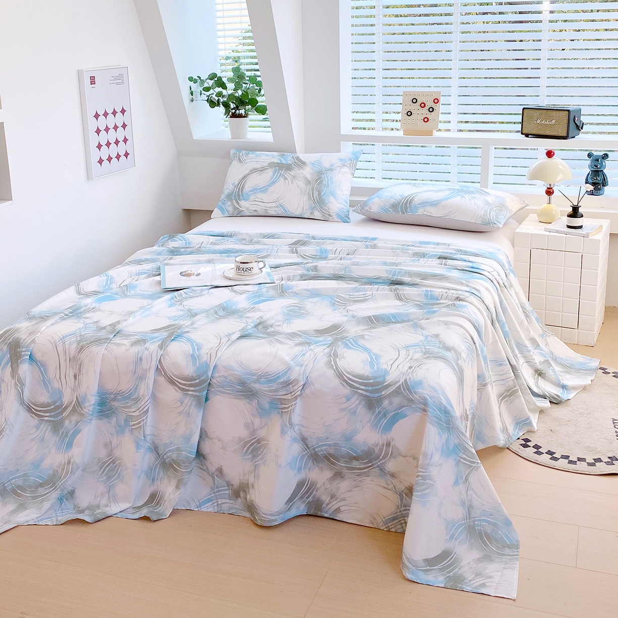 91家纺网 家纺一手货源 找家纺 小懒猪 2026全棉纯棉印花单床单床单单件 墨旋