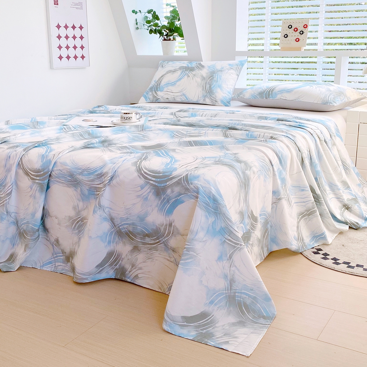 91家纺网 家纺一手货源 找家纺 小懒猪 2026全棉纯棉印花单床单床单单件 墨旋